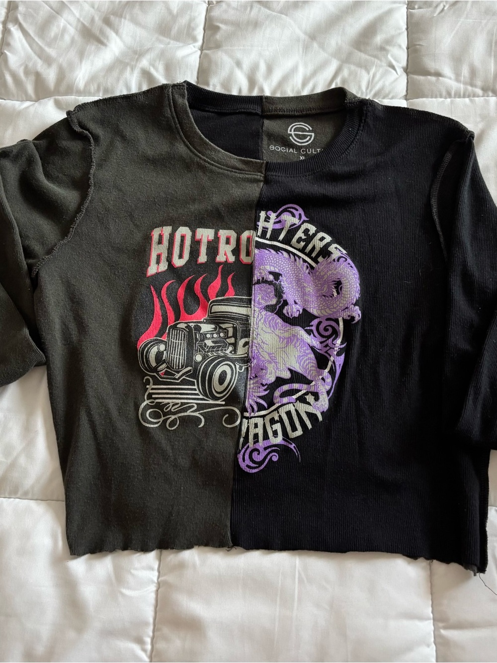 Social Cult Black Split-Graphic Long Sleeve Tee